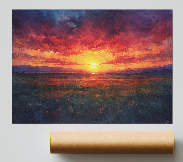 Crimson Sunset Field Giclee Print