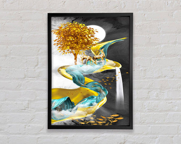 Deer Waterfall Framed Print