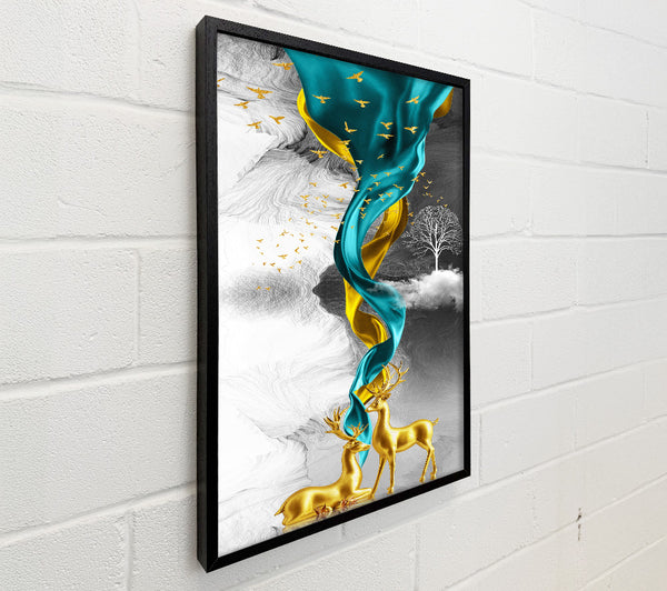 Deer Waves Blue And Gold