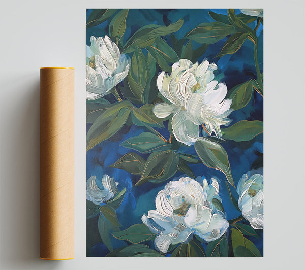 White Blooms In Teal Print