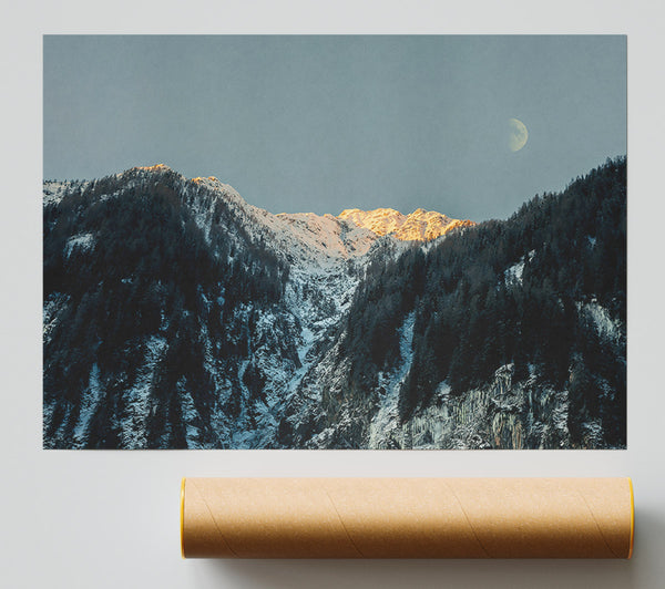 Golden Moonlit Peaks Print