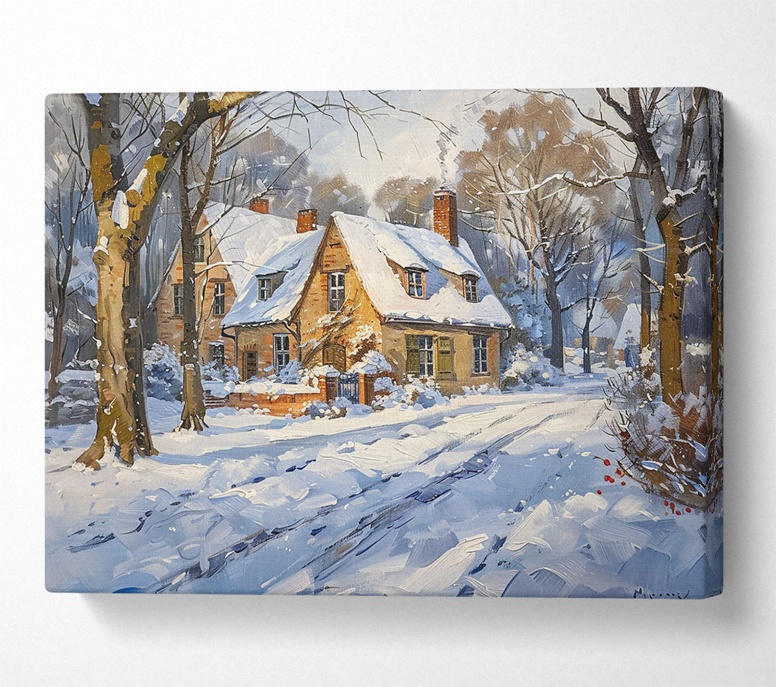  A Canvas Print of White Winter Cottage Canvas Wall Art