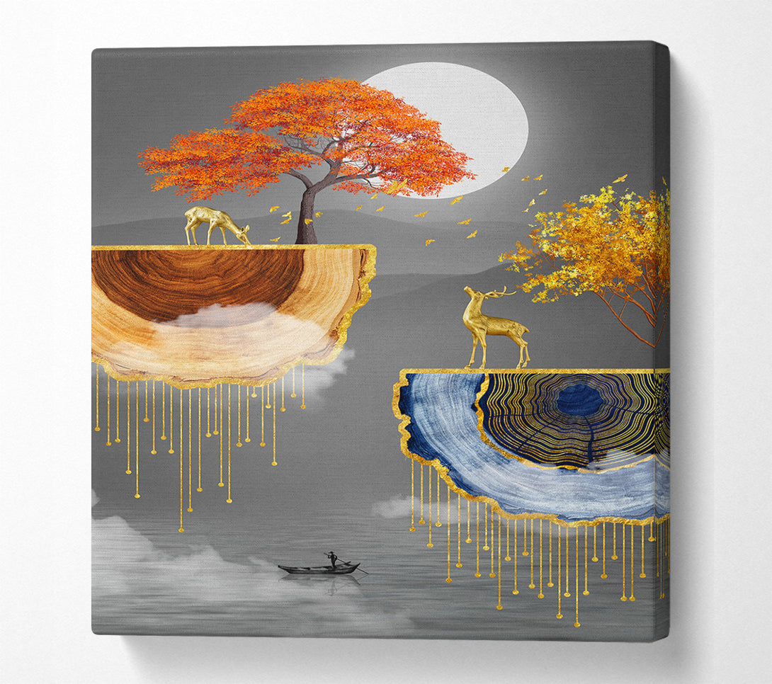  A Canvas Print of Deers On Platforms Canvas Print