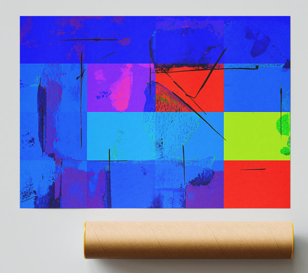 Blue Lines And Splatter Giclee Print