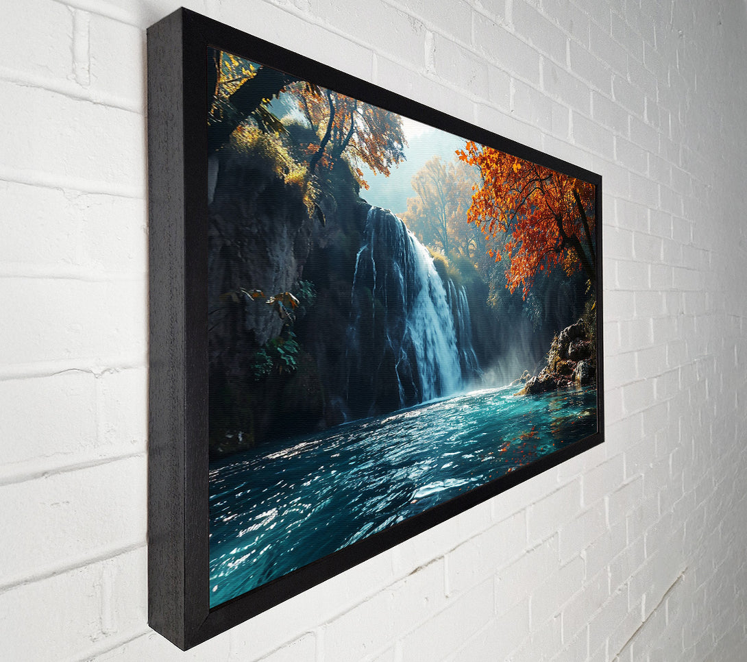  A Canvas Print of Autumn'S Teal Waterfall Canvas Art