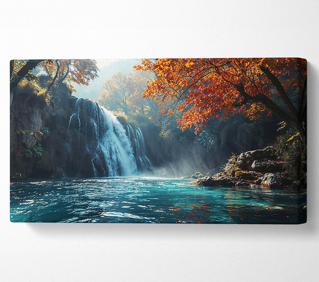  A Canvas Print of Autumn'S Teal Waterfall Canvas Art