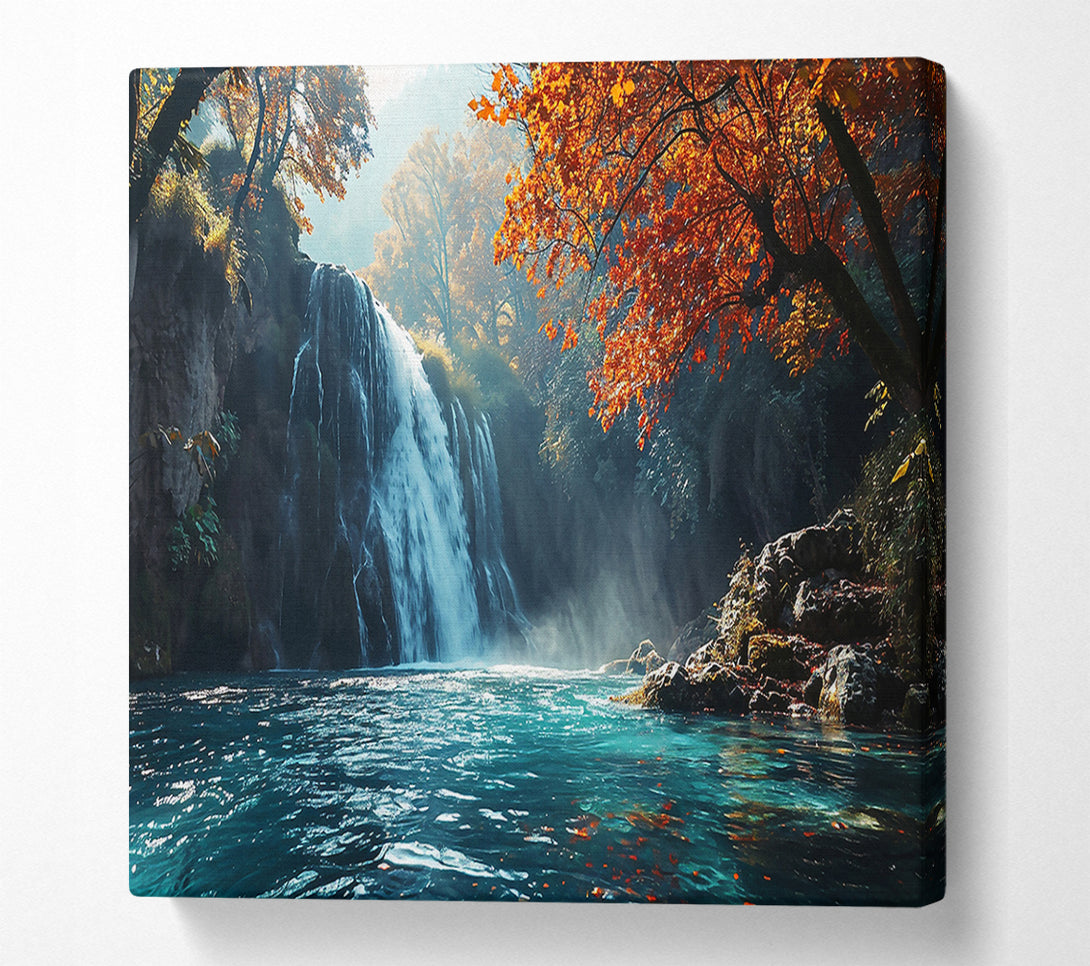  A Canvas Print of Autumn'S Teal Waterfall Canvas Art
