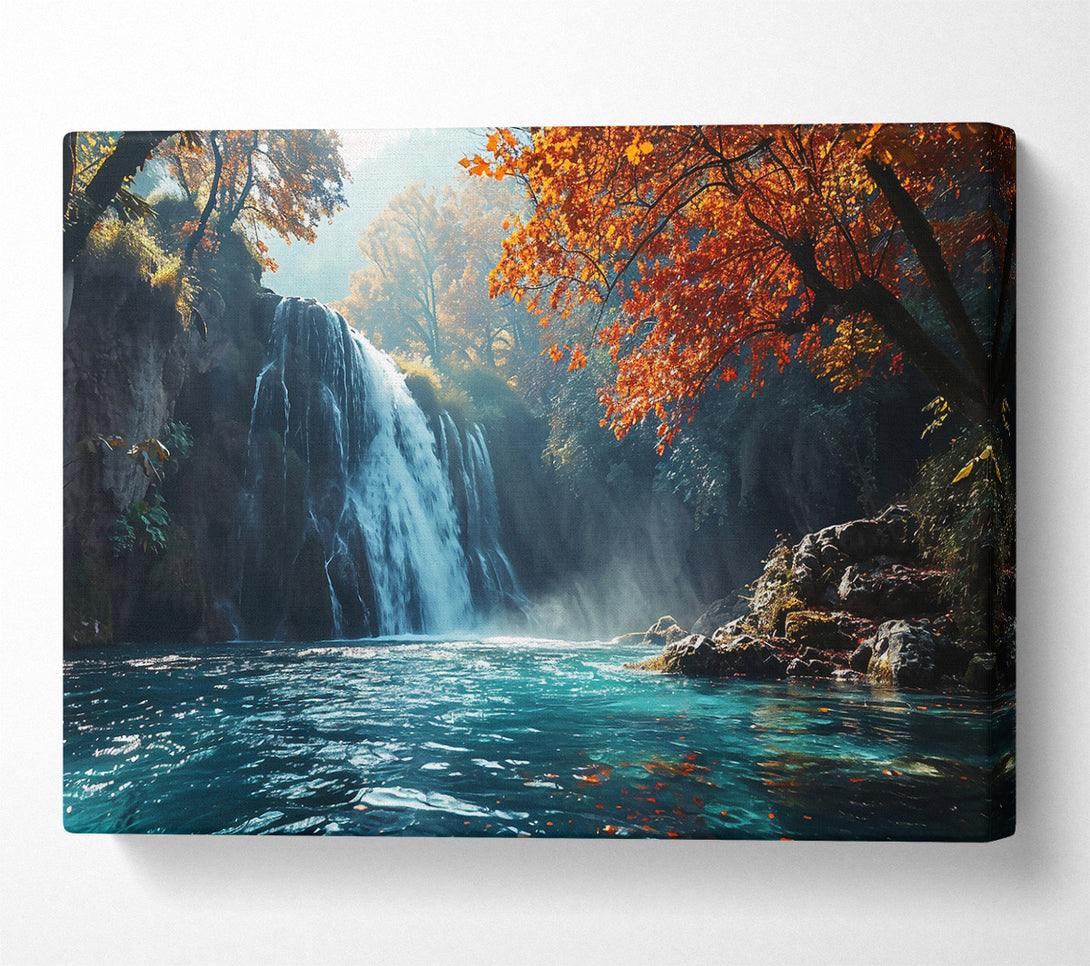  A Canvas Print of Autumn'S Teal Waterfall Canvas Art