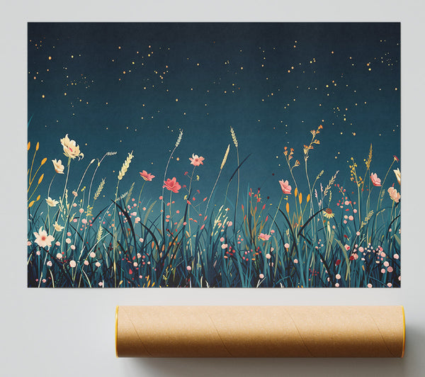 Nighttime Teal Meadow Print