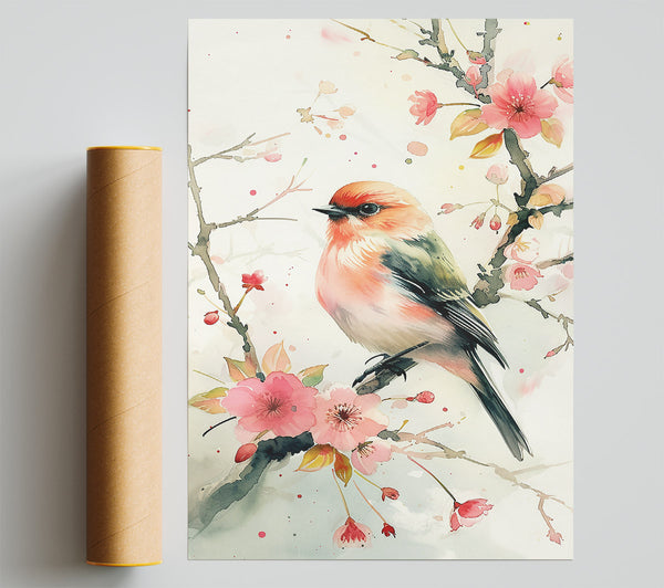 Peach Bird In Bloom Giclee Print