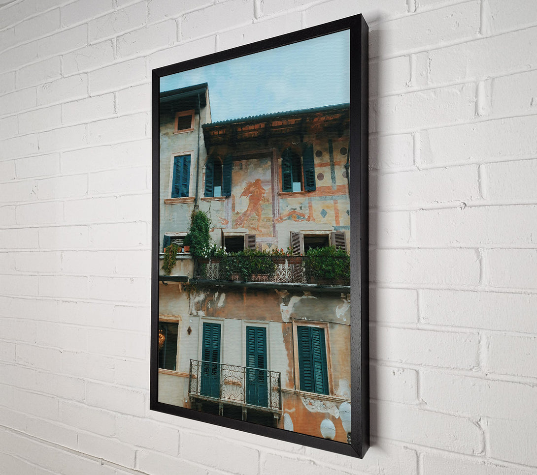  A Canvas Print of Teal Italian Balcony Canvas Wall Art