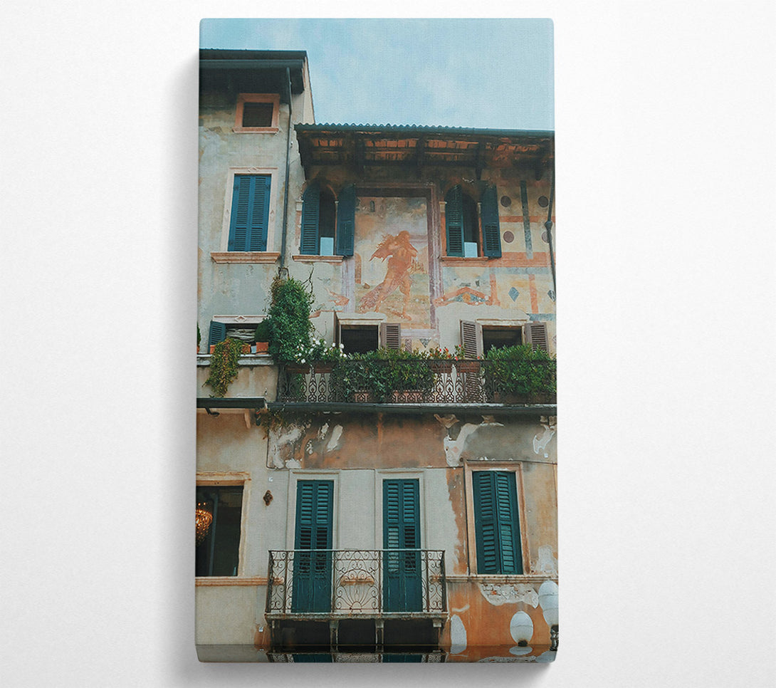  A Canvas Print of Teal Italian Balcony Canvas Wall Art