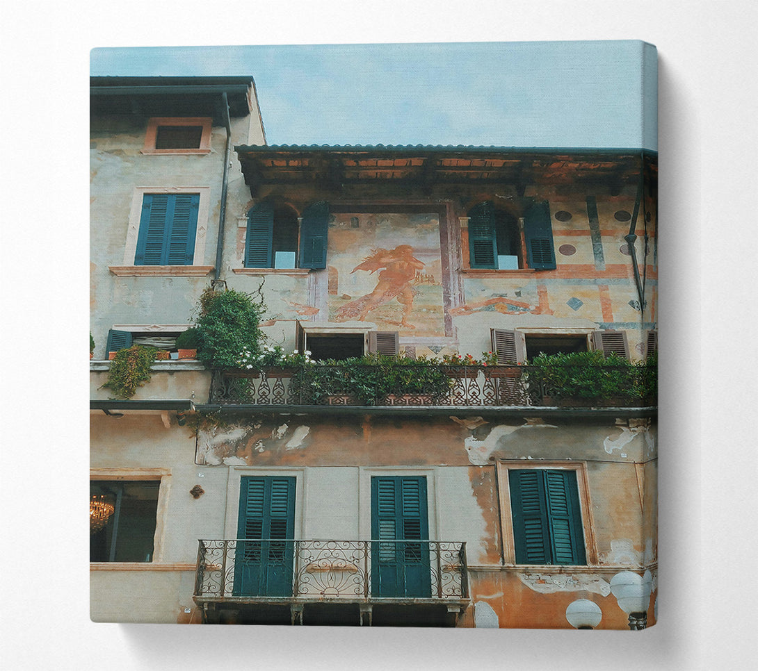  A Canvas Print of Teal Italian Balcony Canvas Wall Art