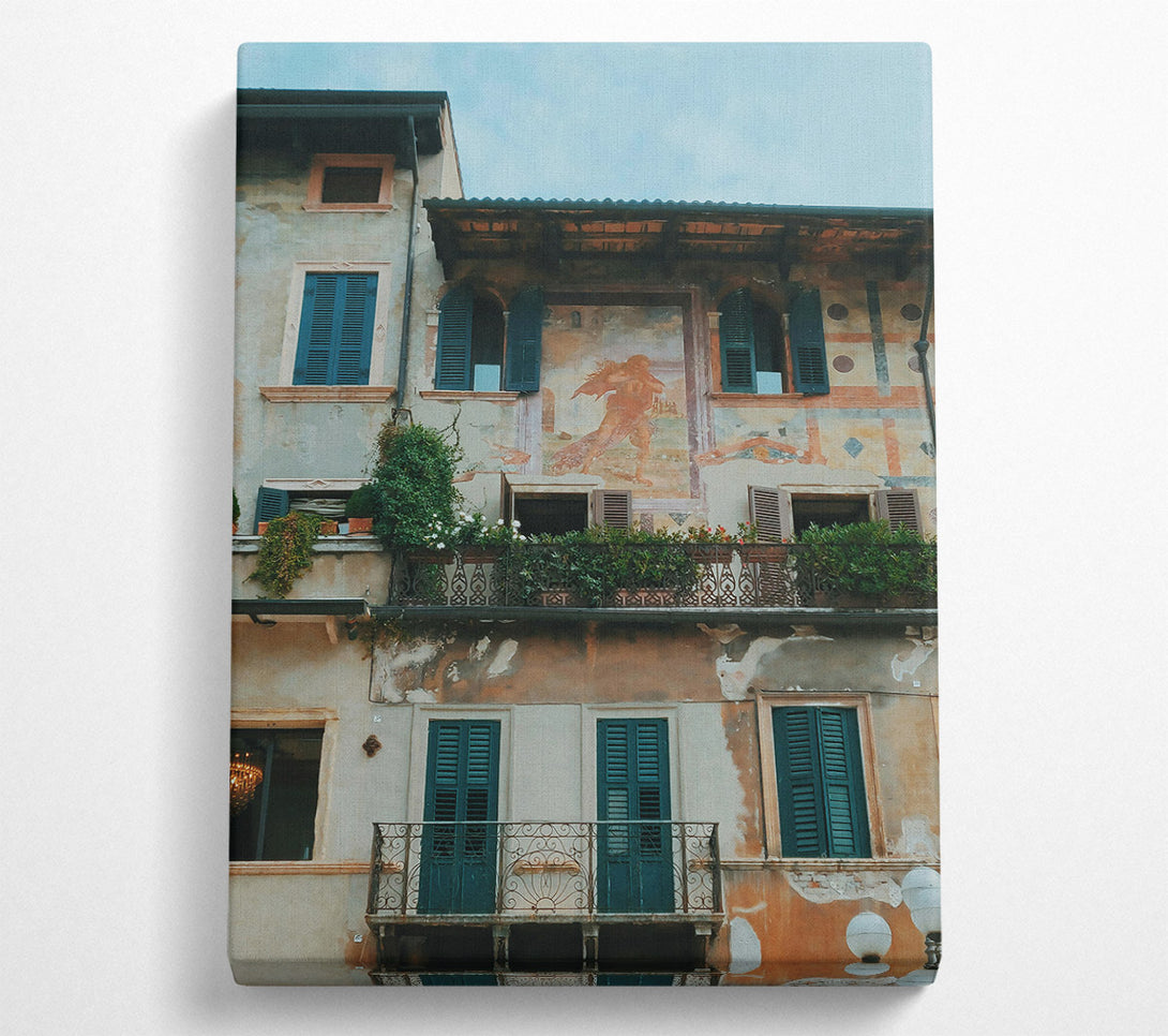  A Canvas Print of Teal Italian Balcony Canvas Wall Art