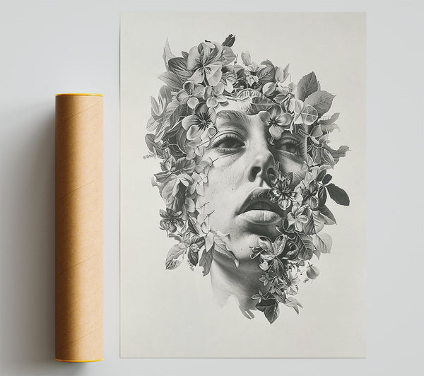 Gray Floral Embrace Poster