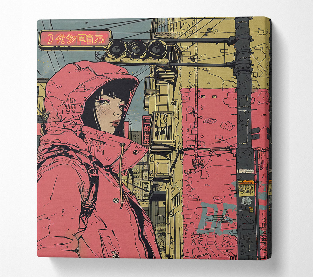  A Canvas Print of Crimson Cityscape Stroll Canvas Art