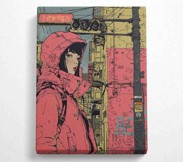  A Canvas Print of Crimson Cityscape Stroll Canvas Art