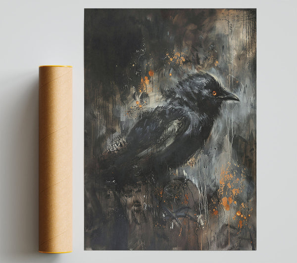 Black Raven In Gold Giclee Print