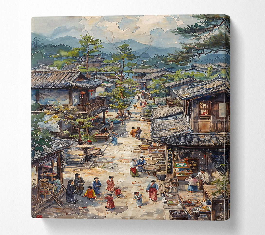  A Canvas Print of Blue Hues Of A Market Town Canvas Art
