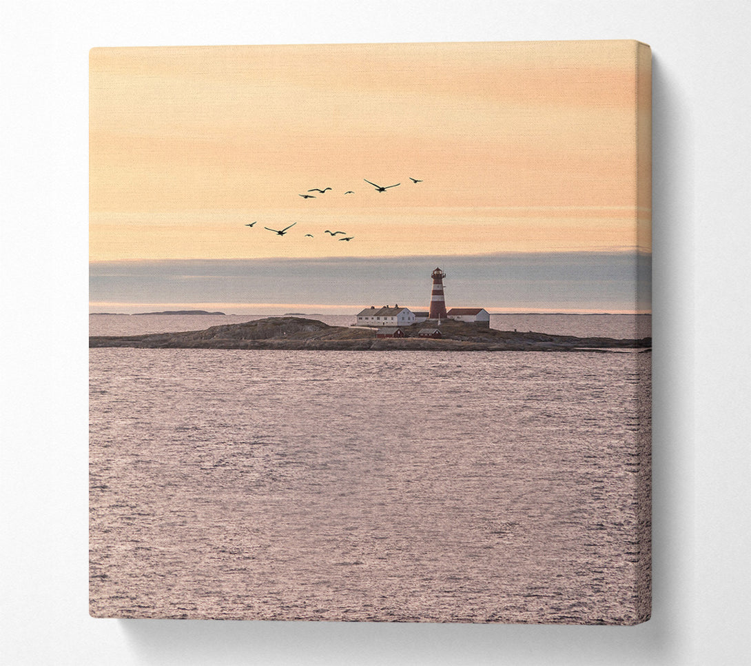  A Canvas Print of Distant Lighthouse With Birds Flying Canvas Art