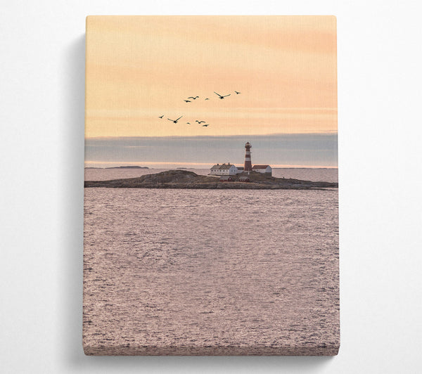  A Canvas Print of Distant Lighthouse With Birds Flying Canvas Art