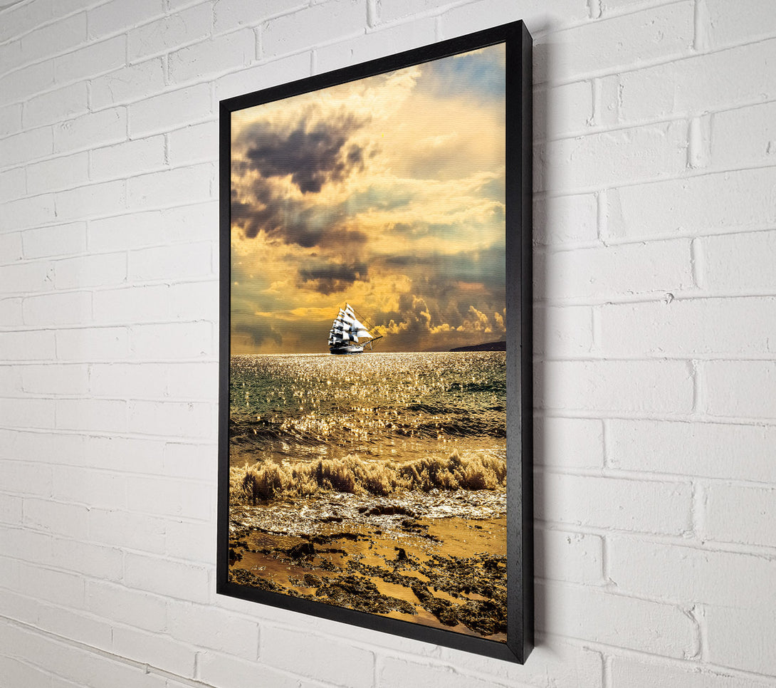  A Canvas Print of Distant White Ship On Golden Sea Canvas Wall Art