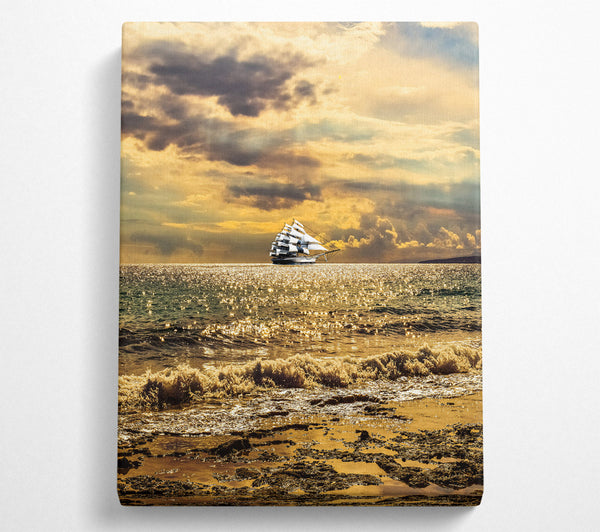  A Canvas Print of Distant White Ship On Golden Sea Canvas Wall Art