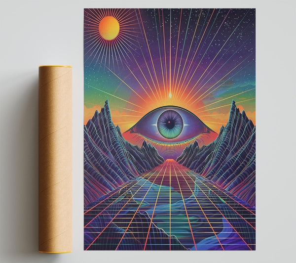 Purple Grid Horizon Print