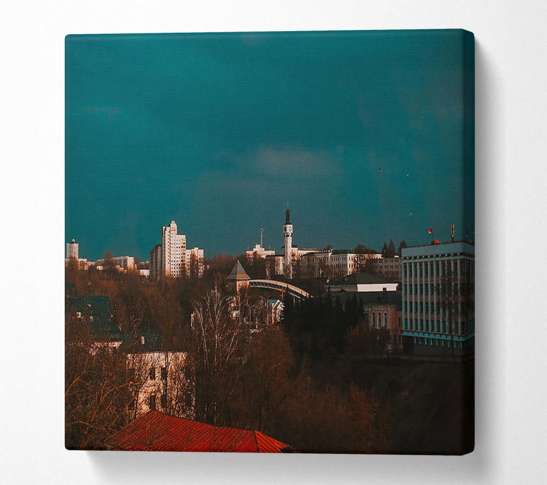  A Canvas Print of Teal City Skyline Canvas Print