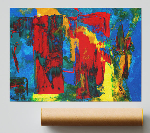 Red Strokes On Blue Canvas Giclee Print