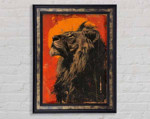 Distressed Graffiti Lion Looking Up Framed Print