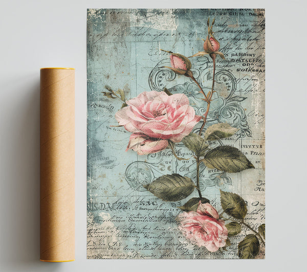 Blue And Pink Roses Poster