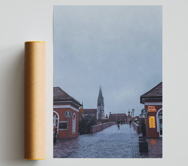 Orange Mist Over Bridge Print