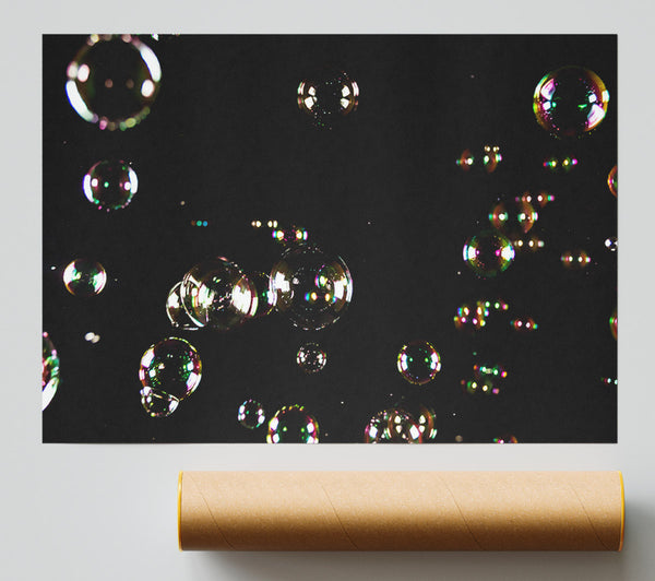 Rainbow Bubbles On Black Print