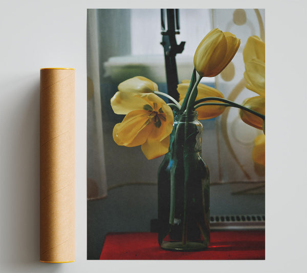 Yellow Tulips In Glass Print