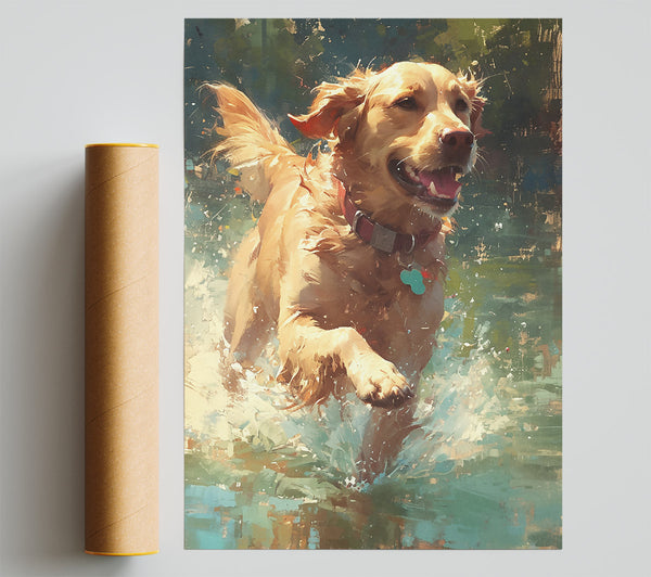 Golden Joy In Water Poster