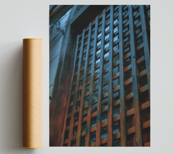 Indigo Wooden Grid Print