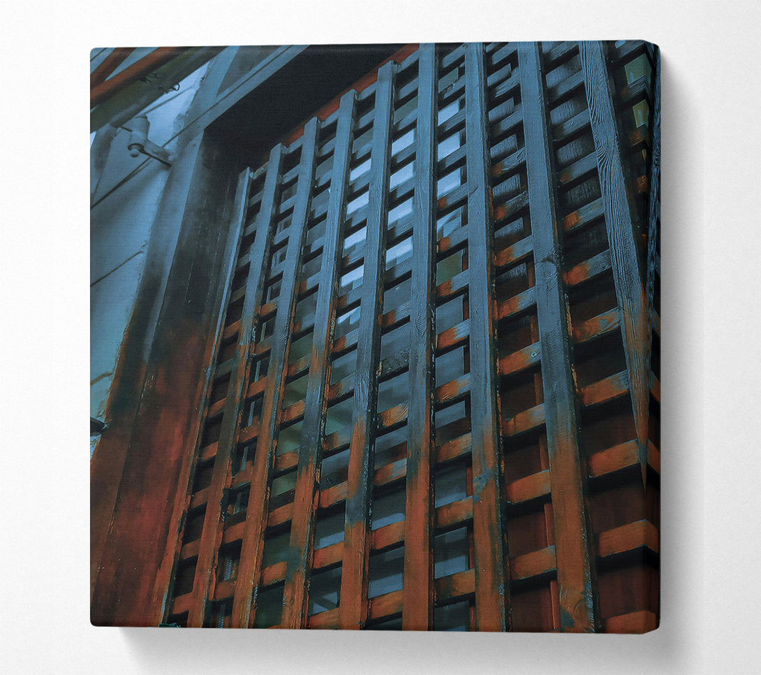  A Canvas Print of Indigo Wooden Grid Canvas Wall Art