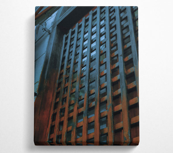  A Canvas Print of Indigo Wooden Grid Canvas Wall Art