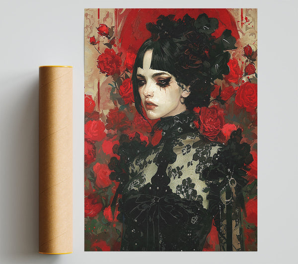 Crimson Lace Embrace Print