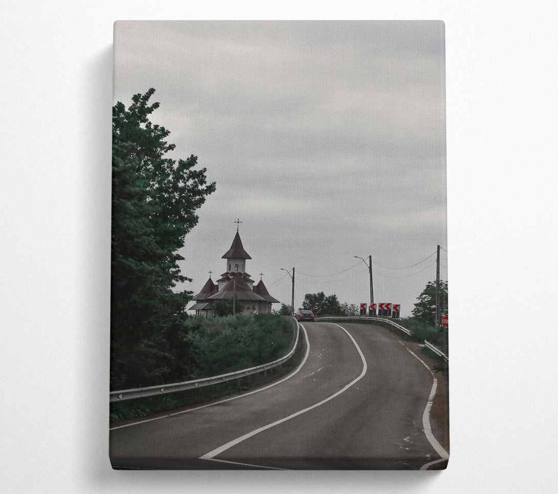  A Canvas Print of Gray Skies, Winding Road Canvas Print