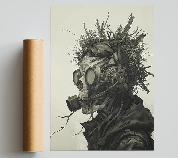 Green Mechanical Skull Giclee Print