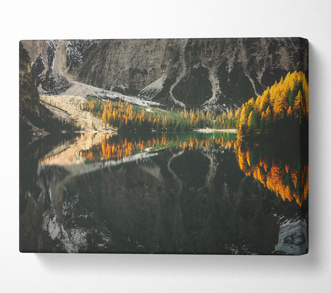  A Canvas Print of Golden Mountain Reflection Canvas Wall Art