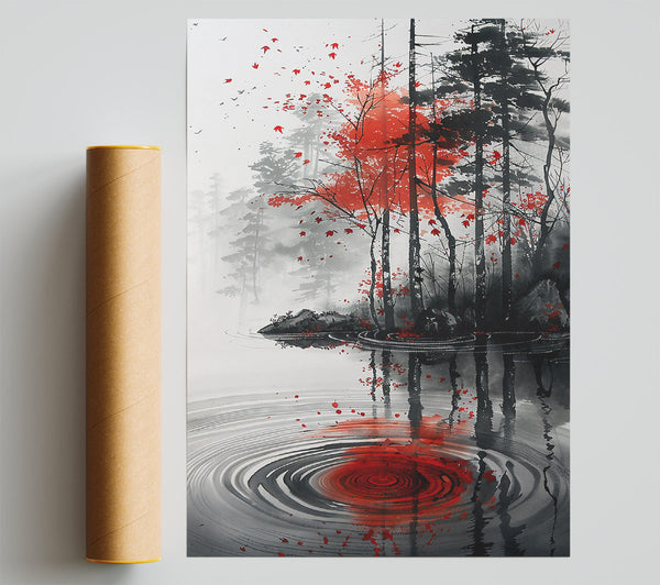 Crimson Reflection In Stillness Giclee Print