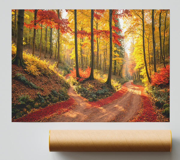 Crimson Autumn Path Poster