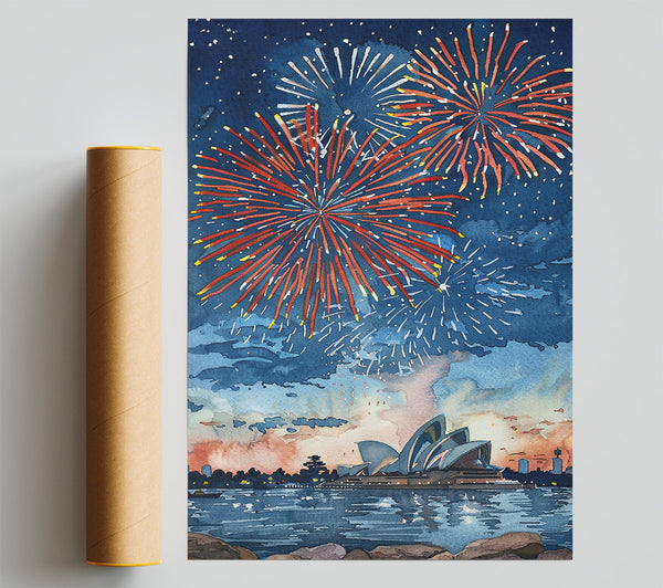 Blue Night Fireworks Print