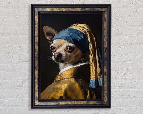Dog With A Pearl Earring Framed Print