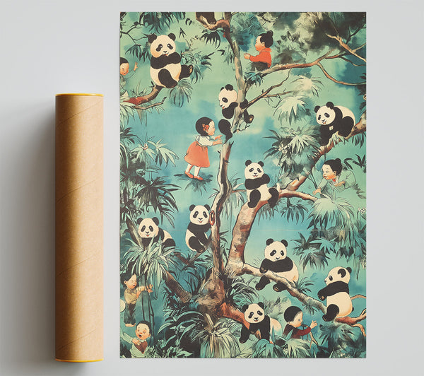 Teal Panda Paradise Giclee Print