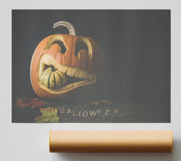 Orange Pumpkin Grinning Print