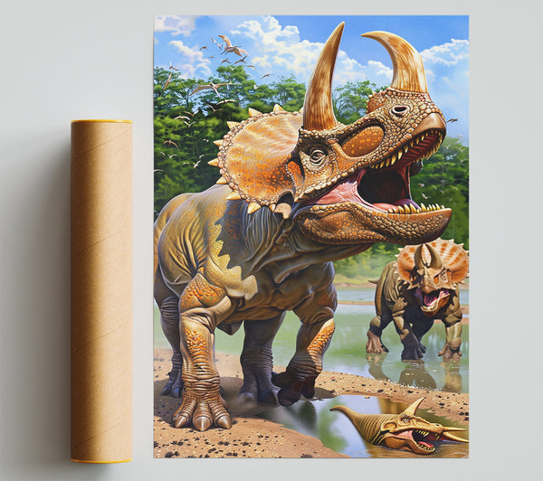 Orange Ceratopsian Rampage Poster